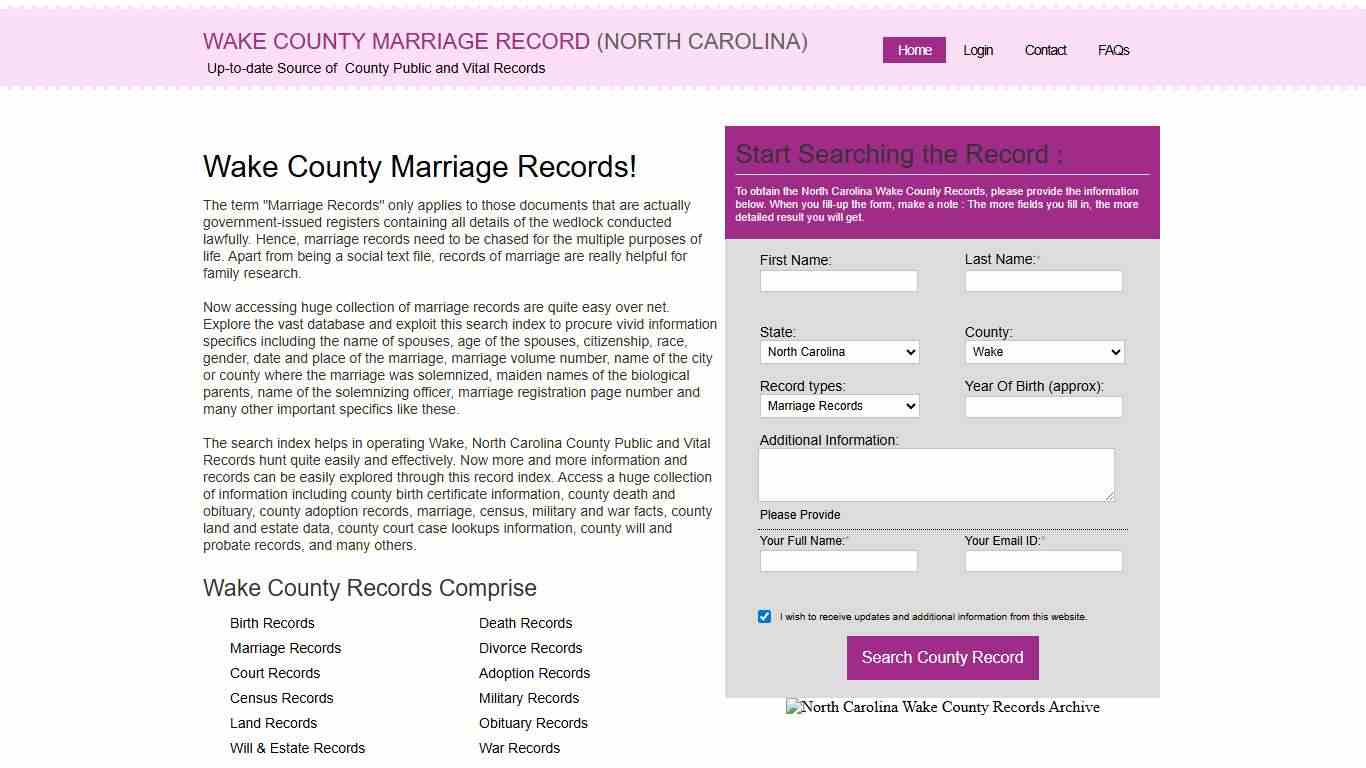 Public Marriage Records - Wake County, North Carolina