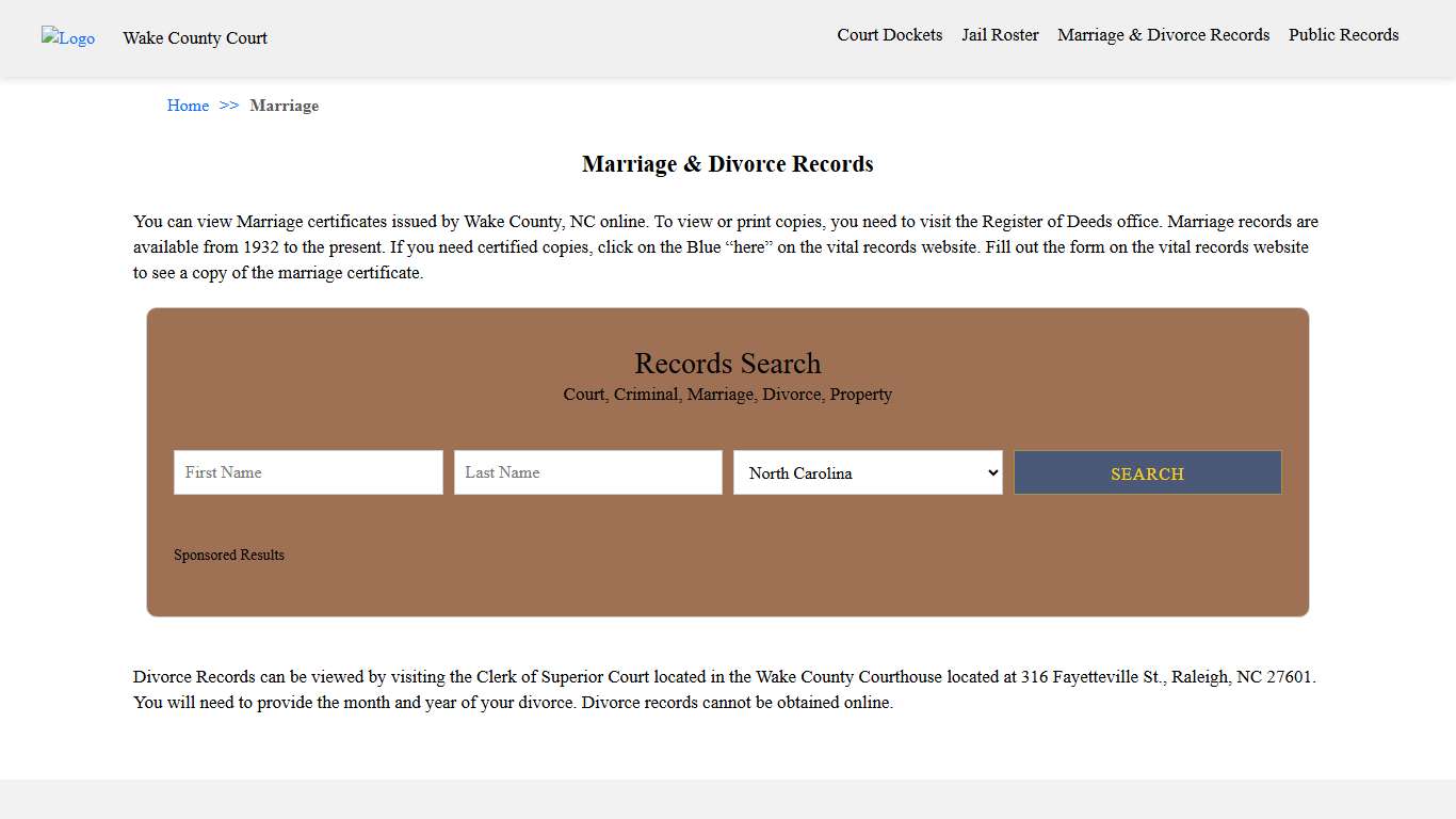 Marriage & Divorce Records | Wake County Court