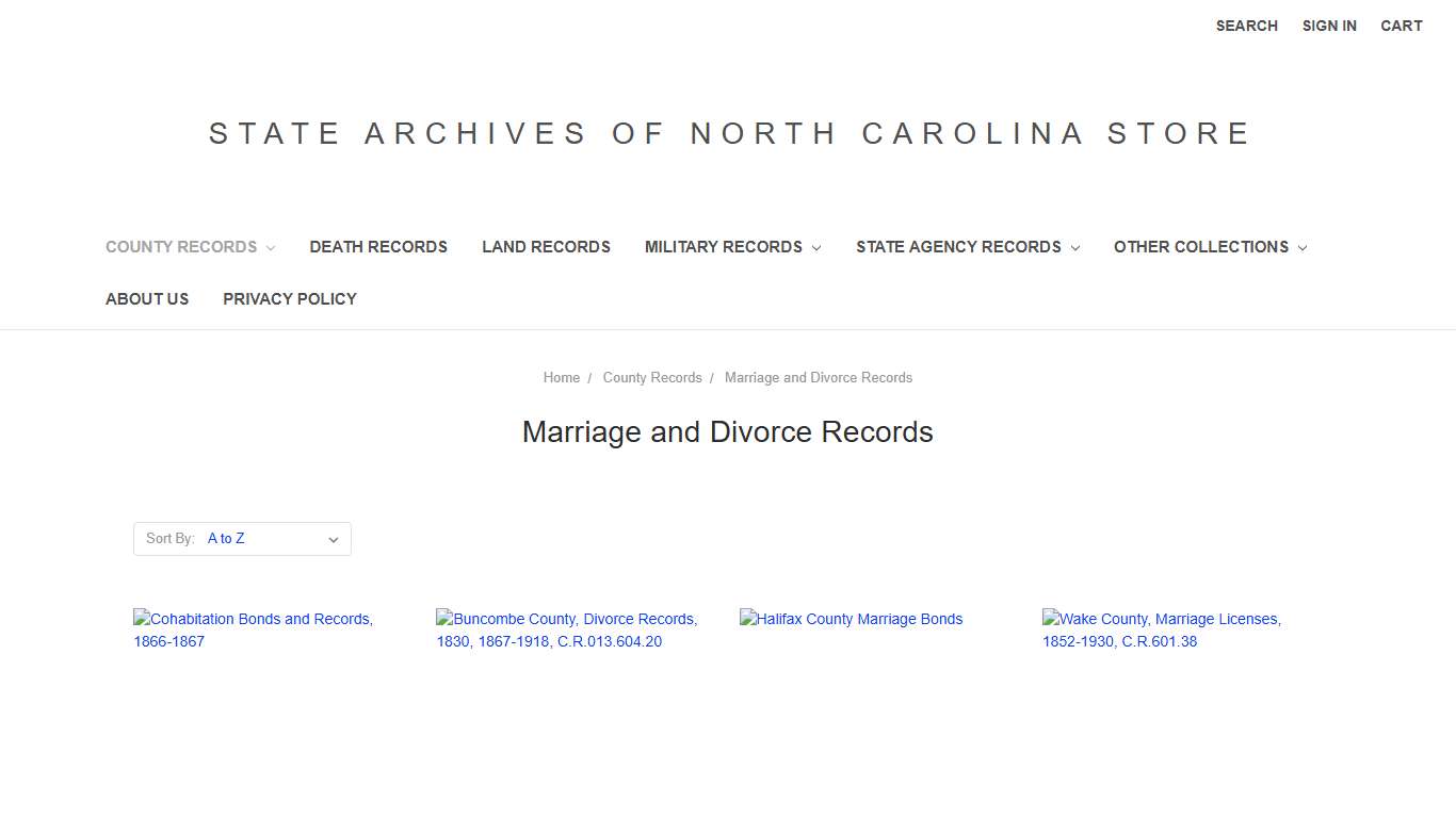 County Records - Marriage and Divorce Records - State Archives of North Carolina Store